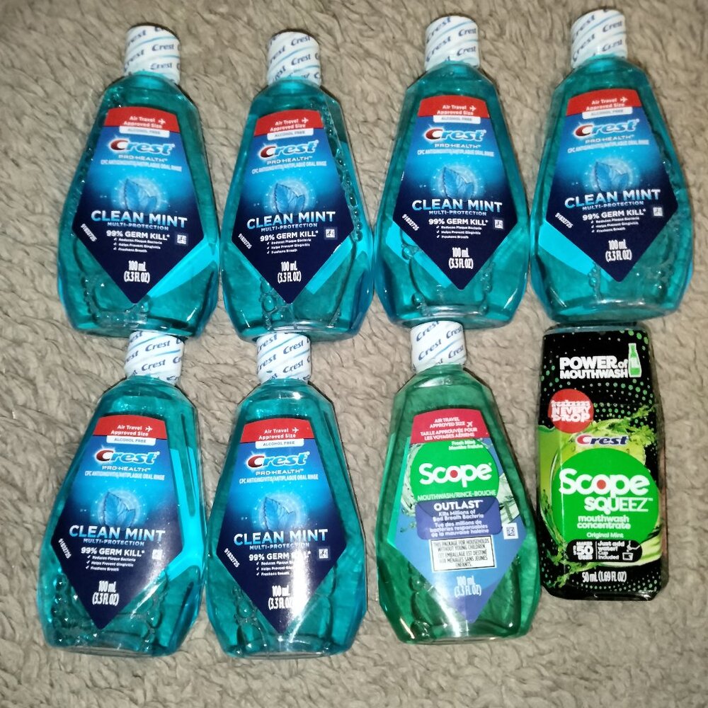 Crest Scope Mouthwash 7 Travel Size & 1 Concentrate New Unopened